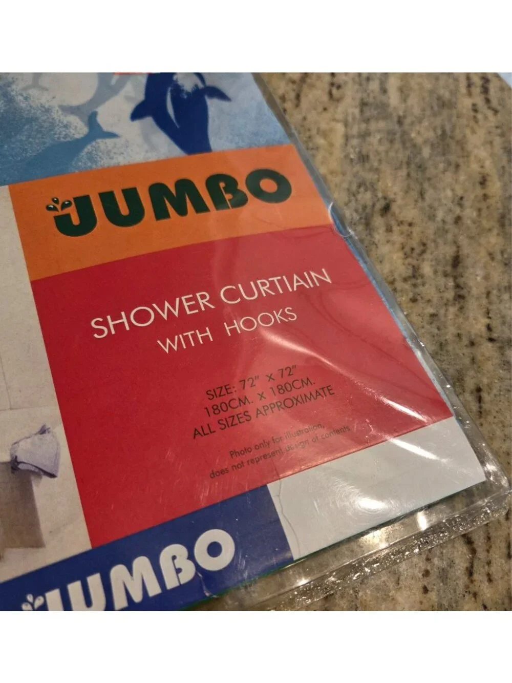 New! Lot of 2 Dolphin Shower Curtains w Hooks Blue Plastic Jumbo 72x72